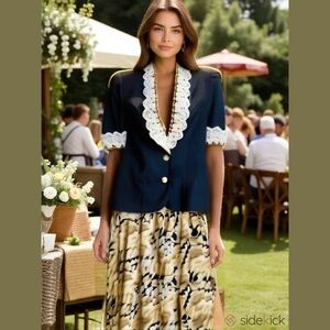 Jeffery & Dara Vintage Floral Lace Pearl Button Skirt Set